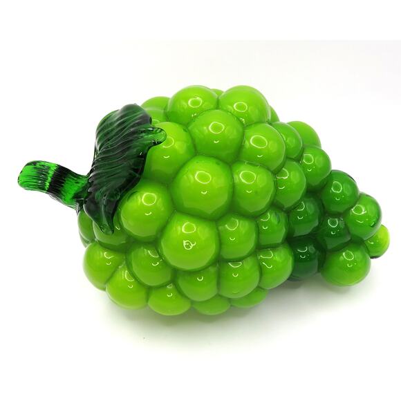Vintage Green Glass Grape Cluster Hand Blown Art Glass Fruit Decor Murano Style - Picture 1 of 13